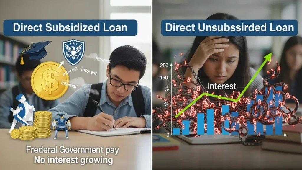 Comparison of subsidized and unsubsidized federal student loans highlighting interest accrual differences