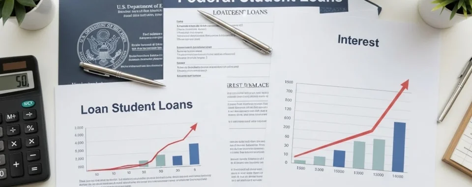 Rising student loans balance chart showing how interest and fees cause student debt to increase over time in the United States