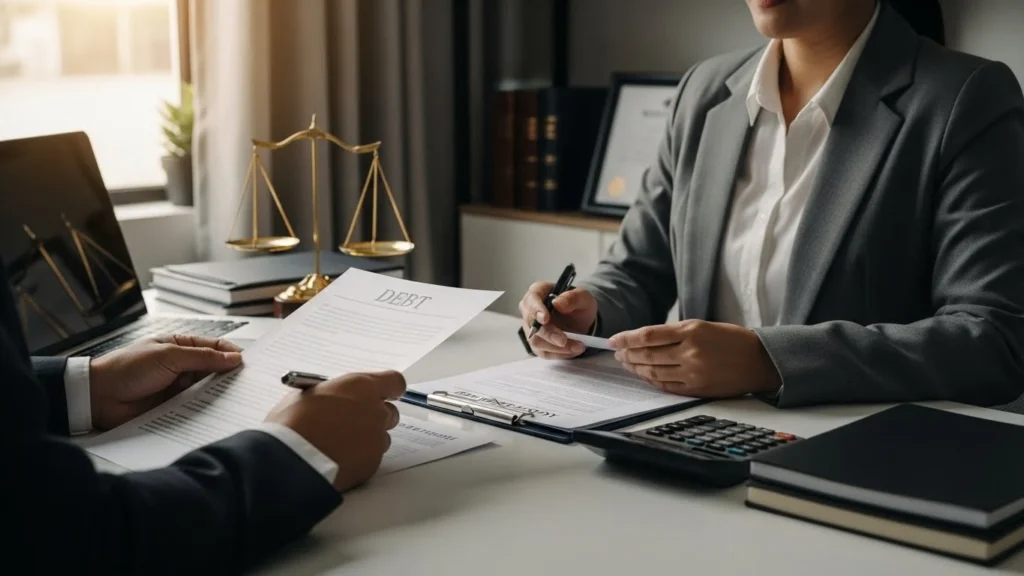 Tax documents and private student loan paperwork highlighting potential tax consequences of loan settlement