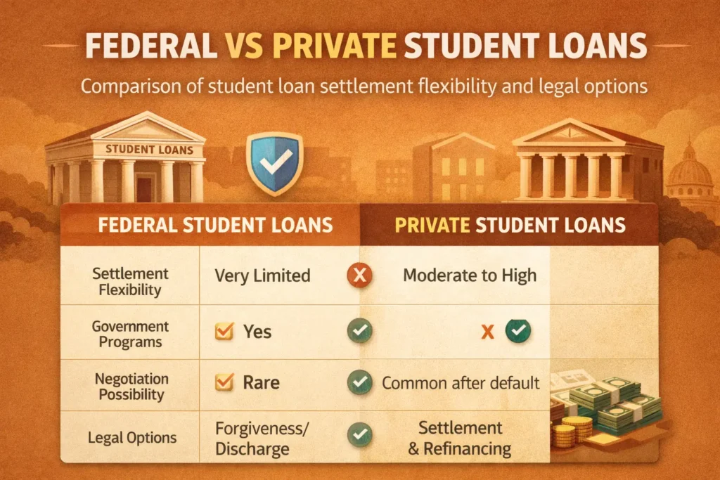 federal vs private student loan settlement comparison