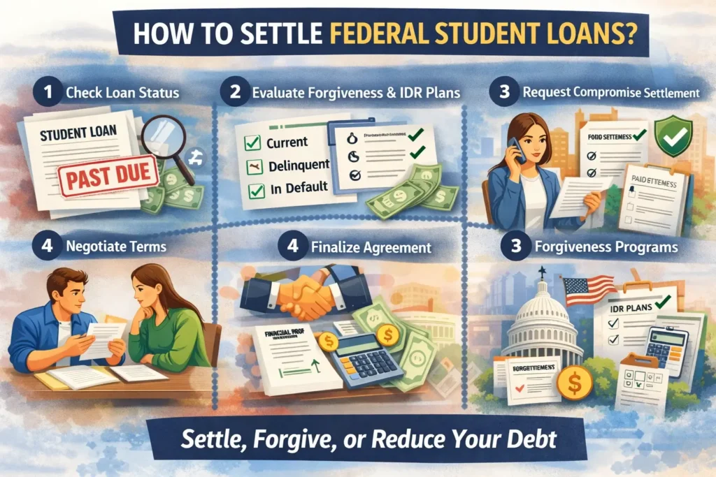 federal student loan settlement process steps including forgiveness and IDR plans